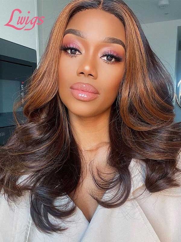 Lwigs Summer Sale 13*6 HD Lace Front Wig Ombre Brown Brazilian Virgin Human Hair Highlight Color Wavy Hair SS01