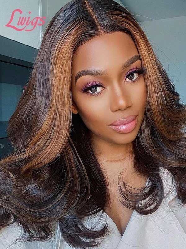 Lwigs Summer Sale 13*6 HD Lace Front Wig Ombre Brown Brazilian Virgin Human Hair Highlight Color Wavy Hair SS01
