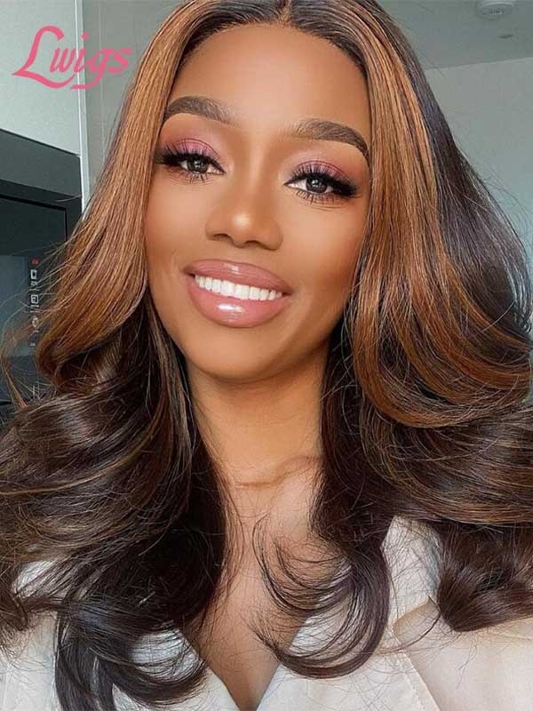 Lwigs Summer Sale 13*6 HD Lace Front Wig Ombre Brown Brazilian Virgin Human Hair Highlight Color Wavy Hair SS01