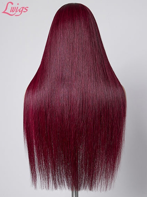 Lwigs Wear & Go Silk Straight Burgundy #99J Color Natural Hairline 5x5 Glueless Closure Wig Beginner Friendly 10s Install Lwigs128