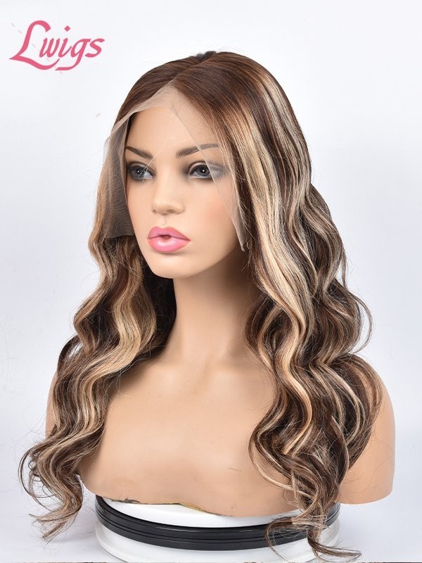 Highlight Color Hair Balayage Blonde Virgin Human Hair Wavy Pre-plucked HD Lace Wig Body Wave Full Lace Wig With Baby Hair Lwigs275