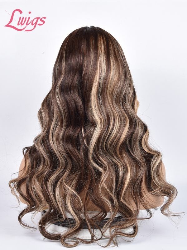 Highlight Color Hair Balayage Blonde Virgin Human Hair Wavy Pre-plucked HD Lace Wig Body Wave Full Lace Wig With Baby Hair Lwigs275