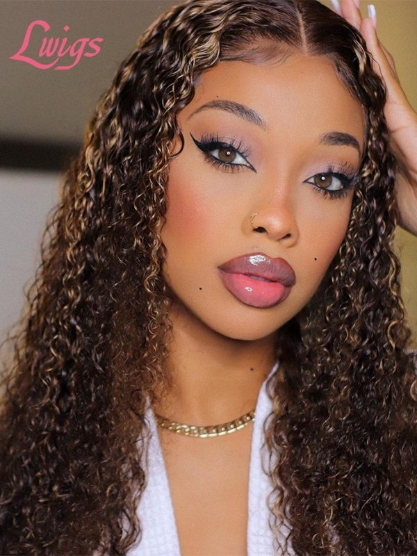 Mother's Day Love 5X5 HD Lace Closure Wigs Deep Curly Highlights With Body Wave Virgin Hair MD04