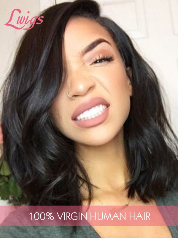 Natural Color Short Wave 13x6 Lace Wigs Pre Plucked Hairline With