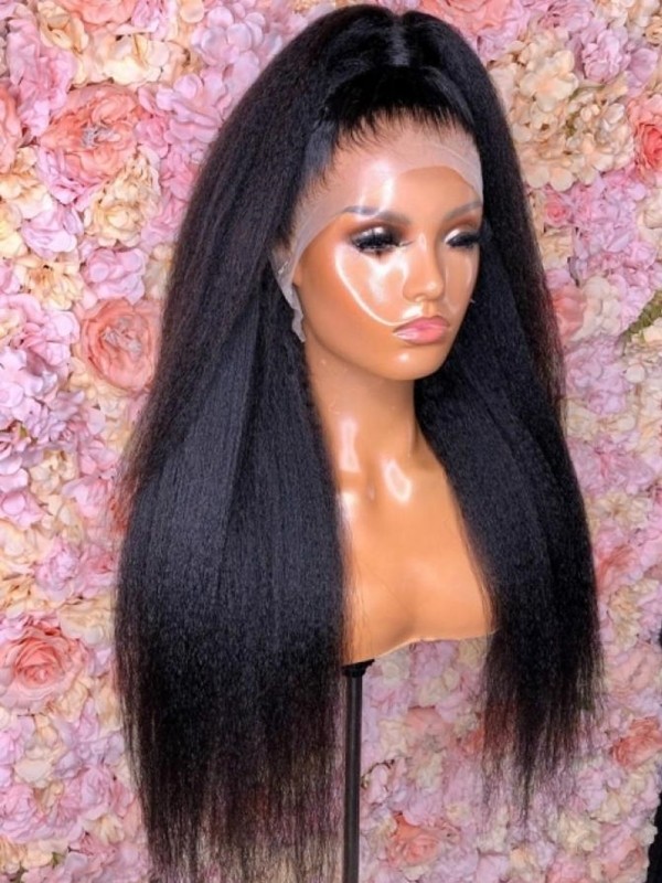 Natural Color Brazilian Kinky Straight Human Hair Wig Yaki Straight Undetectable Lace Front Virgin Hair Wigs Lwigs20