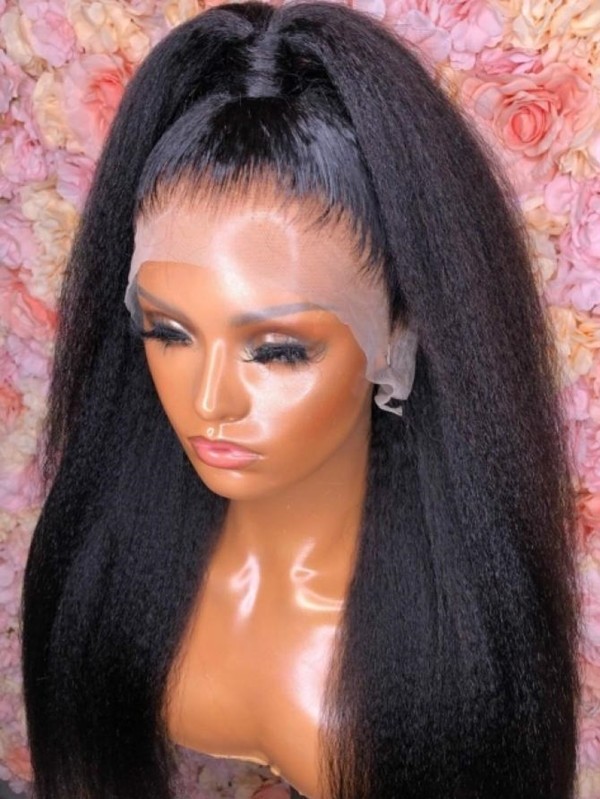 Natural Color Brazilian Kinky Straight Human Hair Wig Yaki Straight Undetectable Lace Front Virgin Hair Wigs Lwigs20