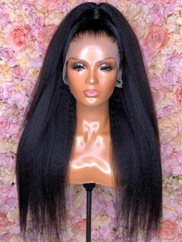 Natural Color Brazilian Kinky Straight Human Hair Wig Yaki Straight Undetectable Lace Front Virgin Hair Wigs Lwigs20