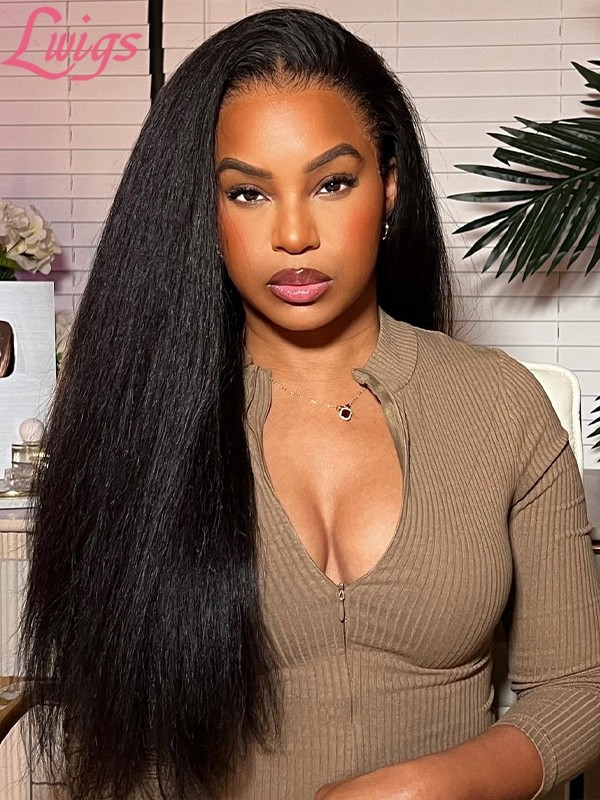 Natural Color Wig For Sale Kinky Straight 100% Human Hair High Yaki Glueless Install Undetectable HD Full Lace Wig Lwigs80