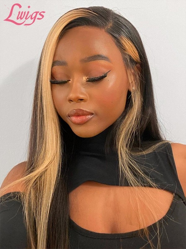 Natural Glueless Pre Plucked 100 Human Hair 360 Lace Wigs Blonde Highlight Brazilian Straight Hair Transparent Lace Front Wig Lwigs115