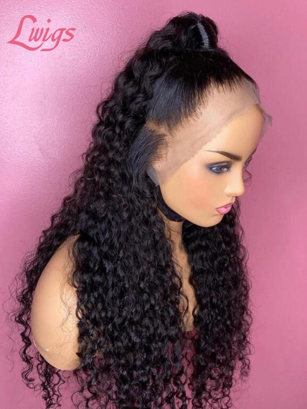 Natural Color Pre Plucked Clean Hairline Human Virgin Hair Front Wigs Undetectable HD Lace Wavy Curls 13x6 Frontal Wig Lwigs129