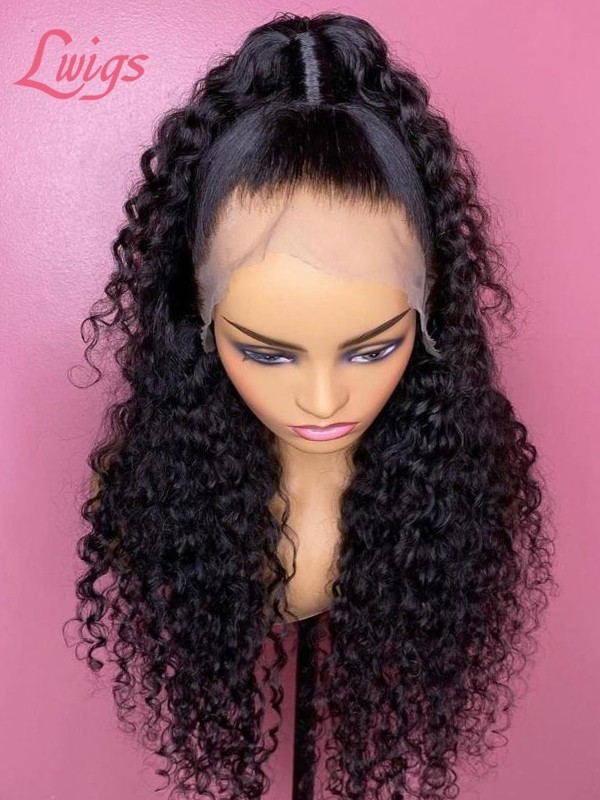 Natural Color Pre Plucked Clean Hairline Human Virgin Hair Front Wigs Undetectable HD Lace Wavy Curls 13x6 Frontal Wig Lwigs129