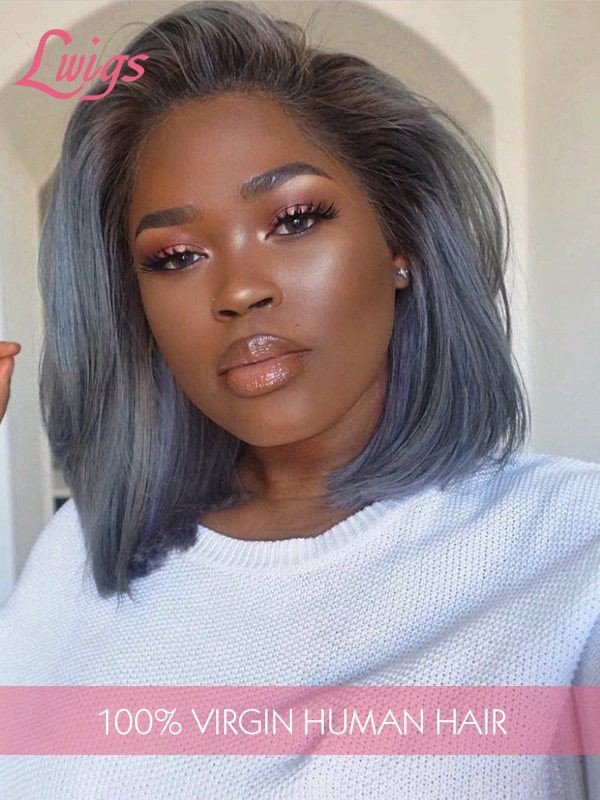New Arrival 180 Density Grey Color Hair Short Bob Natural Wave Lace Front Wigs Lwigs229