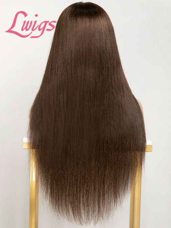 Lwigs New Arrival Bleached Knots #3 Dark Brown Color Virgin Brazilian Human Hair Silky Straight 360 HD Lace Wigs NEW12