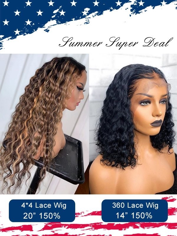 New Arrival High Light Color Deep Wave 4*4 Silk Base Closure Wig With 360 Lace Wig Combo Sale For Independence Day Lwigs Super Deal ID03