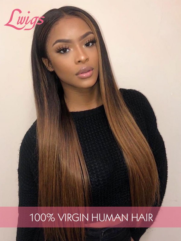 New Arrival Ombre Color 360 Lace Wigs Silk Straight Hair 100% Peruvian Human Hair Wig WIth Undetectable HD Lace Highlight Custom Wig Lwigs302