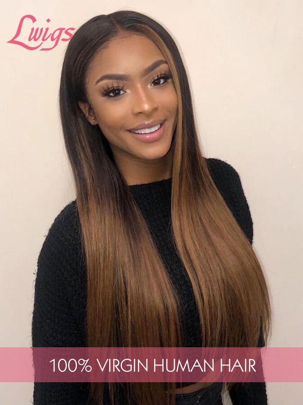 New Arrival Ombre Color 360 Lace Wigs Silk Straight Hair 100% Peruvian Human Hair Wig WIth Undetectable HD Lace Highlight Custom Wig Lwigs302