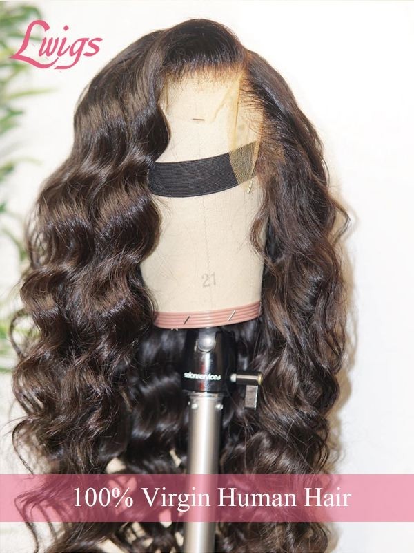 HD Lace Loose Wave Natural Black Color 13*6 Wigs Human Hair Lace Front Brazilian Virgin Side Part Wavy Hair For Black Women Lwigs293