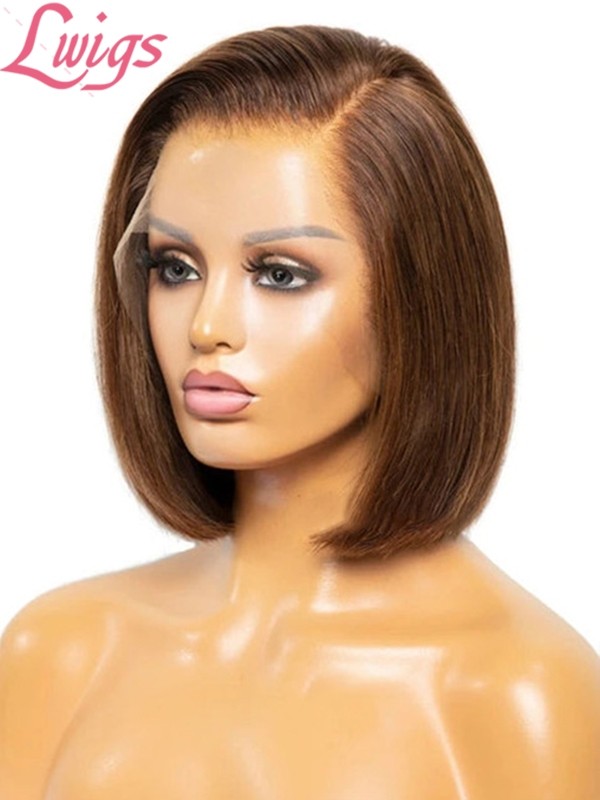 New Arrivals 150% Density Short Bob Haircut Only $99 Bleached Knots Virgin Human Hair Side Part 10 Inch C-Part Lace Wigs Lwigs248