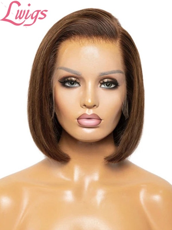 New Arrivals 150% Density Short Bob Haircut Only $99 Bleached Knots Virgin Human Hair Side Part 10 Inch C-Part Lace Wigs Lwigs248