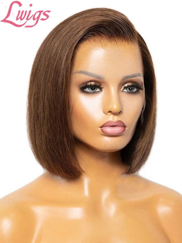 New Arrivals 150% Density Short Bob Haircut Only $99 Bleached Knots Virgin Human Hair Side Part 10 Inch C-Part Lace Wigs Lwigs248