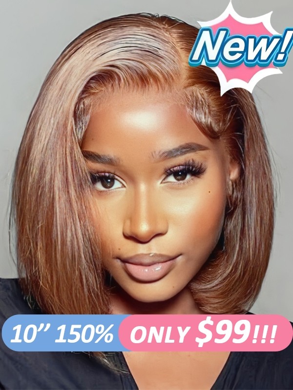 New Arrivals 150% Density Short Bob Haircut Only $99 Bleached Knots Virgin Human Hair Side Part 10 Inch C-Part Lace Wigs Lwigs248
