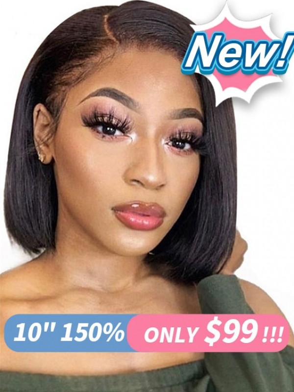 New Arrivals Pre-plucked Hairline Brazilian Virgin Human Hair Only $99 Hot Side Part Bob Hairstyle 10 Inch C-Part Lace Wigs Lwigs252