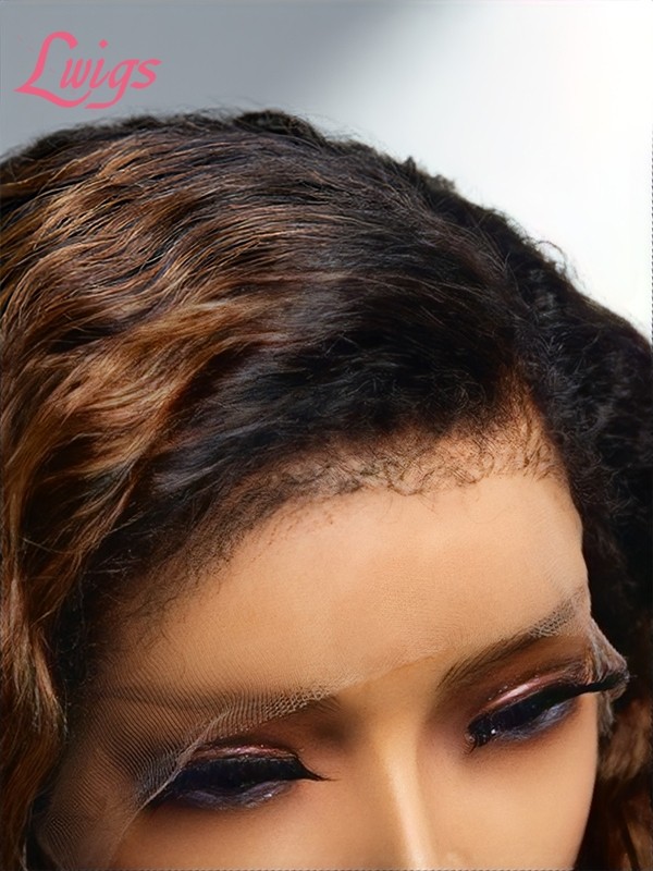 NEW Arrivial 4C Edges Ombre Brown Deep Wave 13x4 Undetectable Lace Front Wig With Mother-Growth Curly Baby Hair Hairline Lwigs41