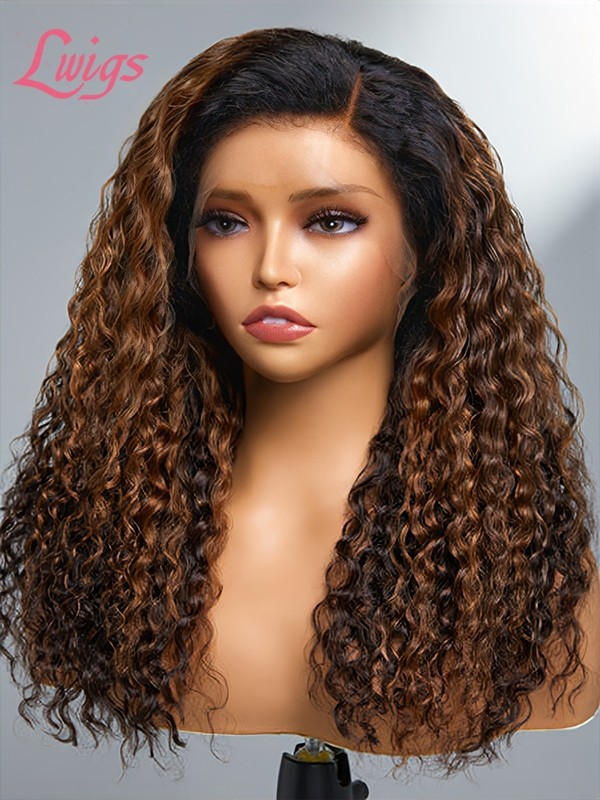 NEW Arrivial 4C Edges Ombre Brown Deep Wave 13x4 Undetectable Lace Front Wig With Mother-Growth Curly Baby Hair Hairline Lwigs41