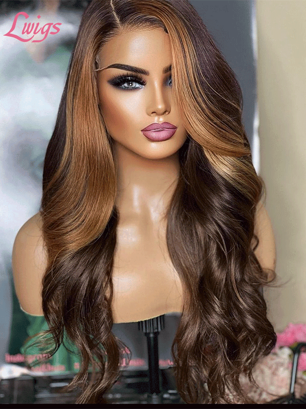 New Come Highlight Colors For Brown Hair 360 Lace Wigs Side Part Hairstyles Brazilian Body Wave HD Lace Wig Human Hair NEW25
