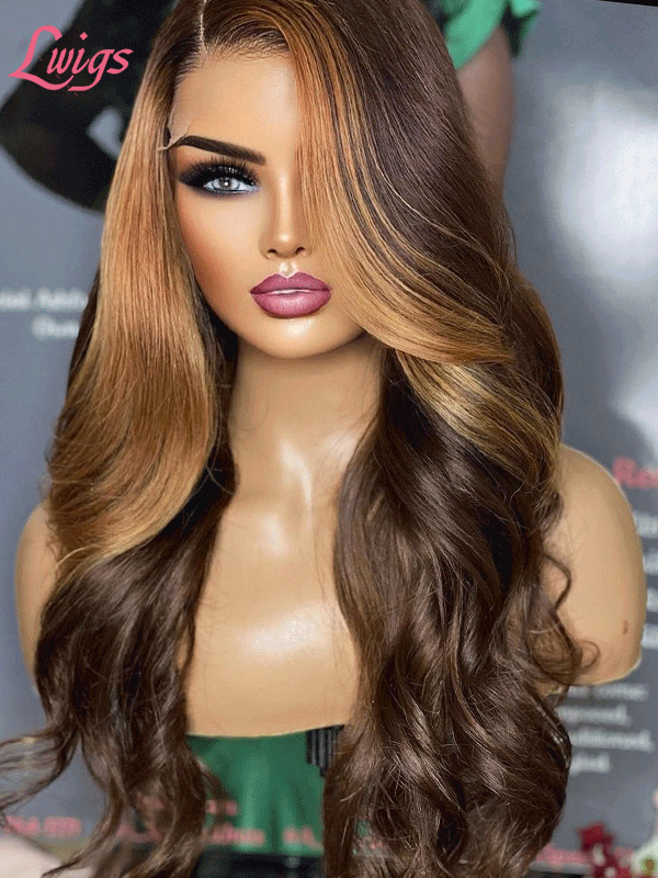 New Come Highlight Colors For Brown Hair 360 Lace Wigs Side Part Hairstyles Brazilian Body Wave HD Lace Wig Human Hair NEW25
