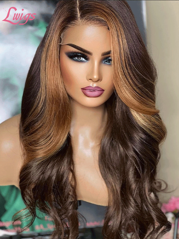 New Come Highlight Colors For Brown Hair 360 Lace Wigs Side Part Hairstyles Brazilian Body Wave HD Lace Wig Human Hair NEW25