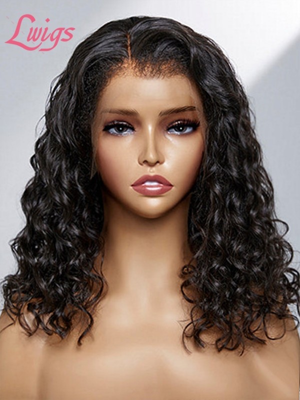 NEW Realistic Curly 4C Edges Free Parting 13x4 Water Wave Undetectable Lace Front Wig With Mother-Growth Curly Hairline Lwigs44