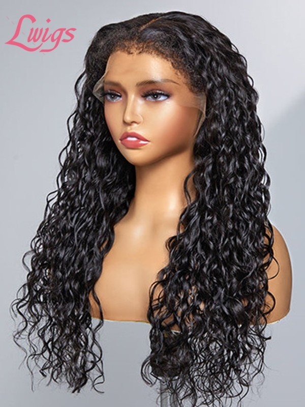 NEW Realistic Curly 4C Edges Free Parting 13x4 Water Wave Undetectable Lace Front Wig With Mother-Growth Curly Hairline Lwigs44