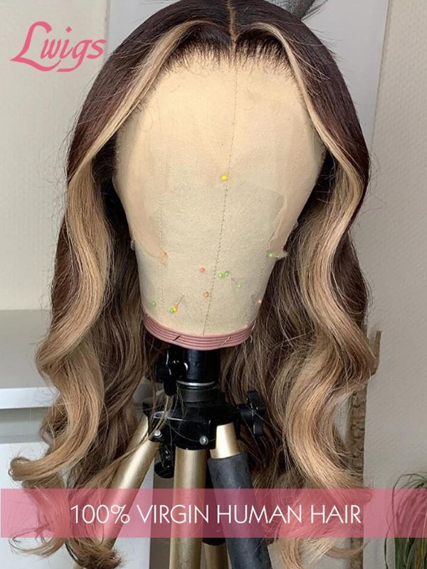 New Shipped Ombre Honey Brown Dream HD Lace Frontal Human Hair Wigs Wavy/ Straight Highlights Ash Blonde Brown 360 Lace Wig Pre Plucked Full End Lwigs335