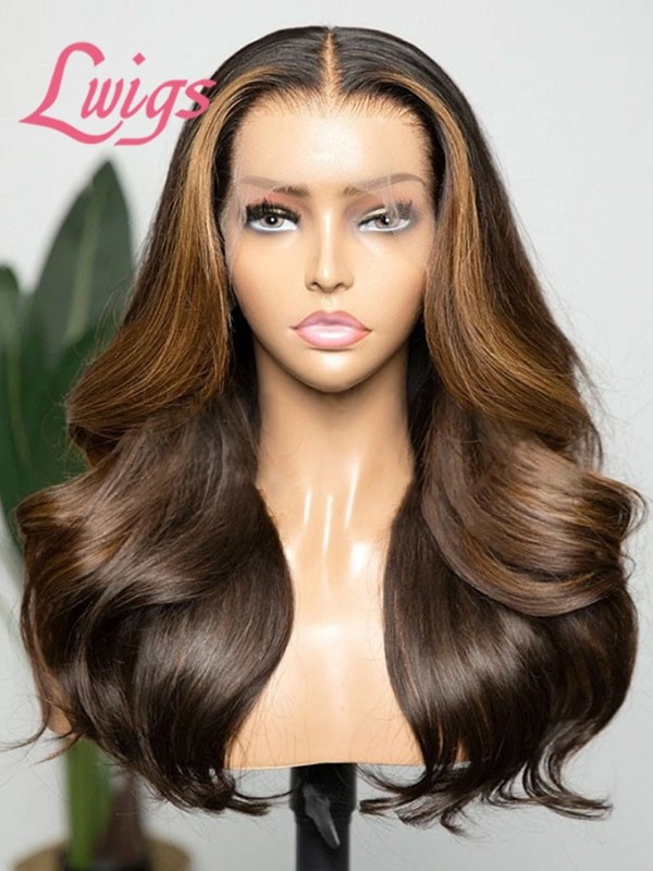 New Style HD Lace 100% Brazilan Virgin Human Hair 13x6 Black/Brown Ombre Highlights Color Body Wave Lace Front Wig NEW05