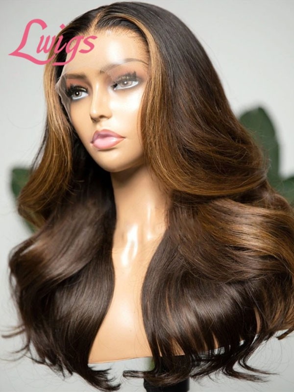 New Style HD Lace 100% Brazilan Virgin Human Hair 13x6 Black/Brown Ombre Highlights Color Body Wave Lace Front Wig NEW05