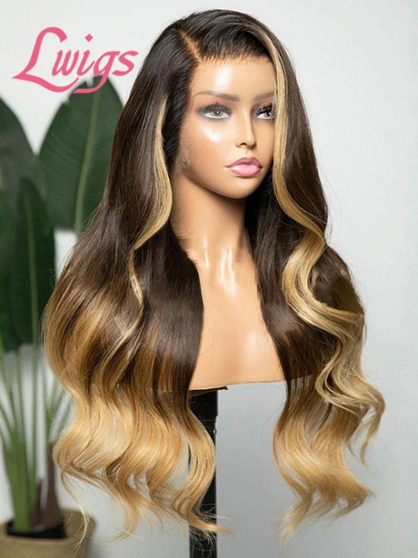 New Style Ombre Blonde Highlights Body Wave Virgin Human Hair 360 HD Lace Wigs With Pre Plucked Hairline NEW01