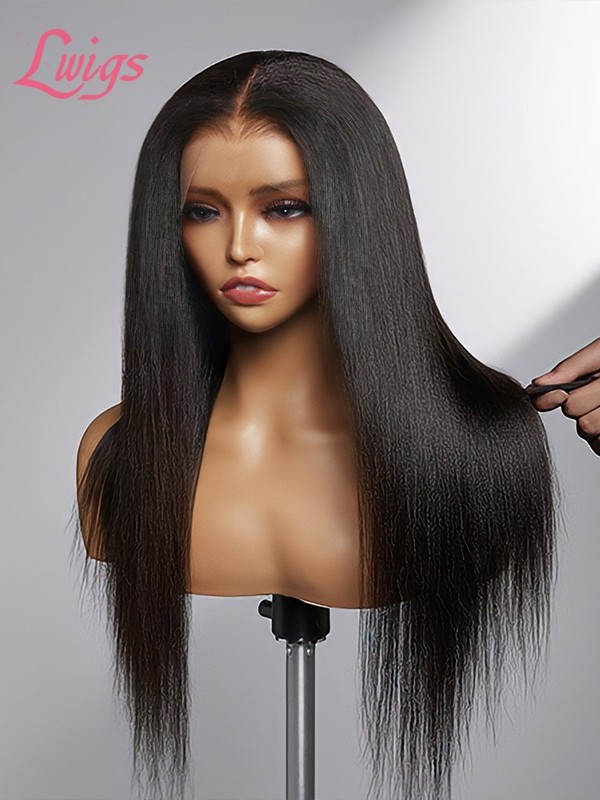 NEW Updated Pre-plucked Natural Yaki Hairline Undetectable Transparent Lace Human Hair 13x4 Kinky Straight Wigs Lwigs43