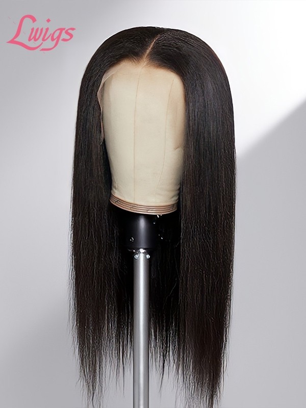 NEW Updated Pre-plucked Natural Yaki Hairline Undetectable Transparent Lace Human Hair 13x4 Kinky Straight Wigs Lwigs43