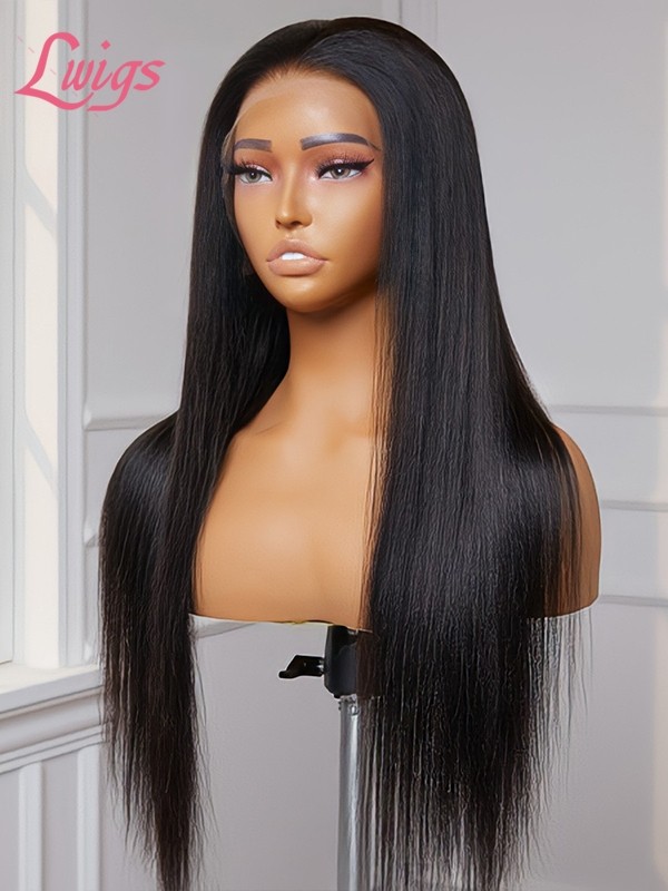NEW Updated Pre-plucked Natural Yaki Hairline Undetectable Transparent Lace Human Hair 13x4 Kinky Straight Wigs Lwigs43