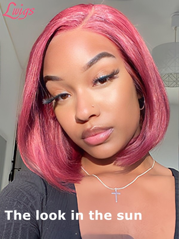 #99J Bleached Knots Bob Haircut Human Hair Pre-Plucked Hairline C-Part Lace Wig Burgundy Color Wigs Lwigs315
