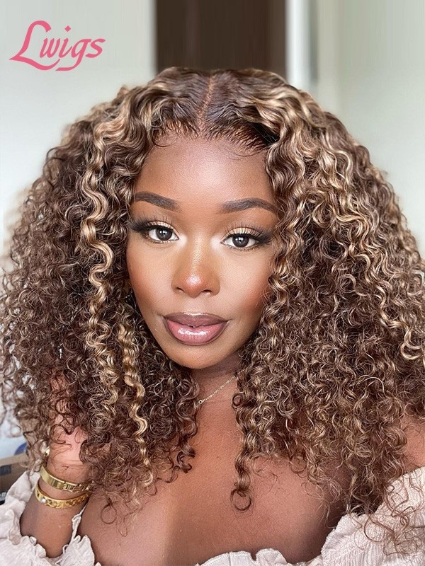 Ombre Ash Blond Human Hair Undetectable HD Lace Front Wig Kinky Curly 6" Deep Parting Invisible HD Lace Wig For Girls Lwigs112