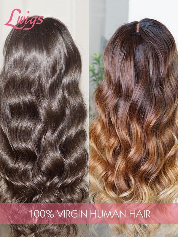 Ombre Chestnut Brown With Honey- brown Hair End Soft Virgin Hair 360 Lace Wig Body Wave Frontal Wigs Hairline Pre Plucked Lwigs359