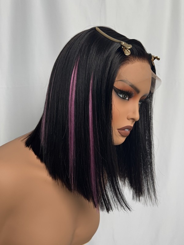 Lwigs Bleached Knots Silky Straight Brazilian Human Hair Short Bob Dress-up 5x5 HD Lace Closure Wigs Pre Plucked Hairline Lwigs719