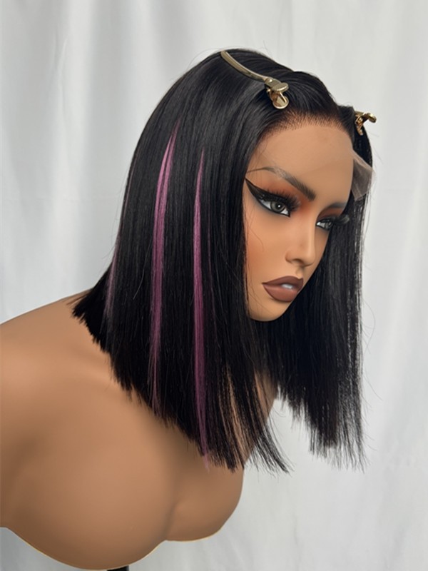Lwigs Bleached Knots Silky Straight Brazilian Human Hair Short Bob Dress-up 5x5 HD Lace Closure Wigs Pre Plucked Hairline Lwigs719