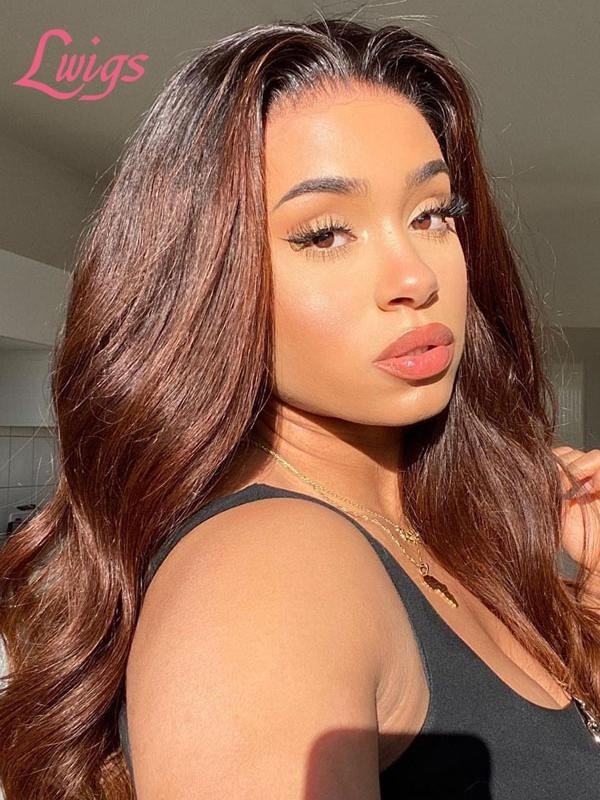 Pre-plucked Hairline HD Lace Ombre Brown Color Wavy Hair 100% Virgin Human Hair 360 Lace Frontal Wigs Lwigs164