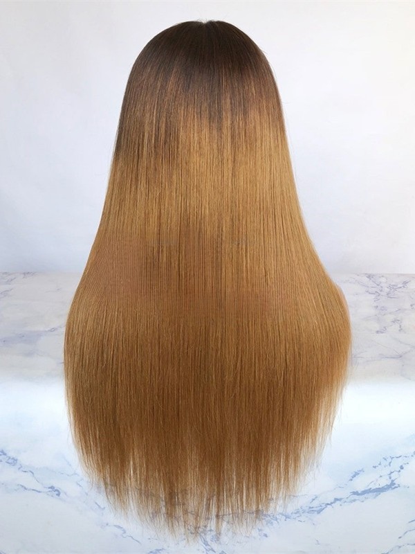 Preplucked Straight Wig Hairstyles HD Lace Baby Hair Brown Ombre Color 360 Lace Front Brazilian Human Hair Wig NEW08