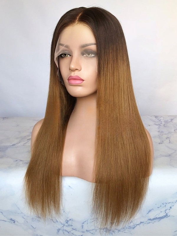 Preplucked Straight Wig Hairstyles HD Lace Baby Hair Brown Ombre Color 360 Lace Front Brazilian Human Hair Wig NEW08