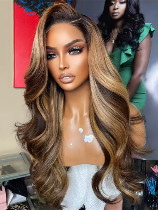 US Warehouse 48H Shipping Highlight Color Body Wave 150% Density Human Hair 13x6 HD Lace Front Wig Single Knots US12