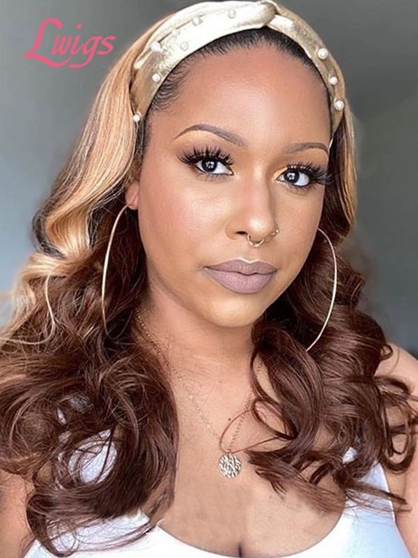 Mix Color Highlight Color Hair Balayage Wavy Affordable Headband Wig Body Wave Glueless Wigs For Beginners Lwigs400